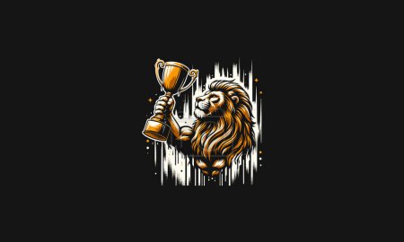 lion angry raises trophy vector mascot design