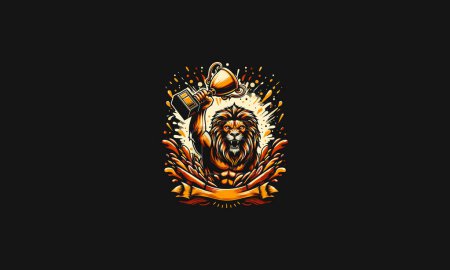Illustration for Lion angry raises trophy vector mascot design - Royalty Free Image