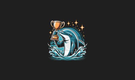 dolphin raises trophy vector illustration flat design