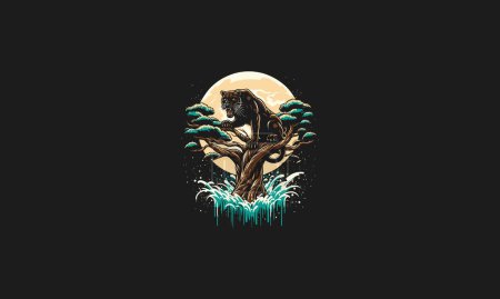 Illustration for Panther angry on tree vector mascot design - Royalty Free Image