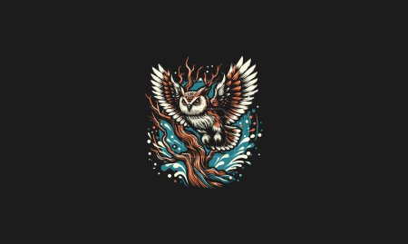 owl on tree night moon vector mascot design