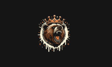 head grizzly wearing crown roar vector mascot design