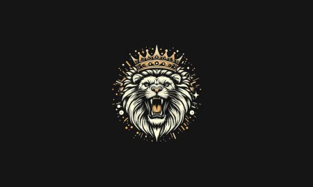 Kopf Löwe mit Krone brüllen Vektor Maskottchen-Design