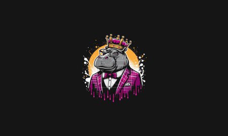 hippo wearing suite and crown vector flat design