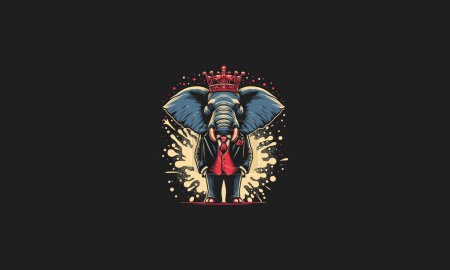 Ilustración de Elefante con corona y suite vector mascota diseño - Imagen libre de derechos