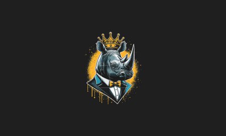 Téléchargez les illustrations : Conception de mascotte de rhinocéros portant la couronne et le vecteur suite - en licence libre de droit