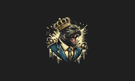 panther wearing crown and suite roar vector mascot design