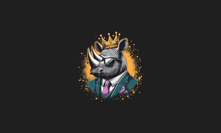 rhino wearing crown and suite vector mascot design