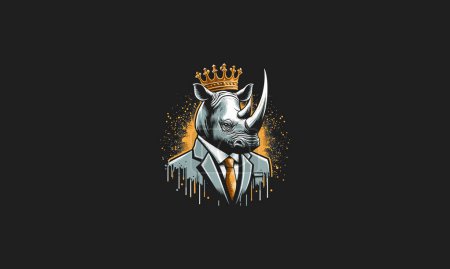 rhino wearing crown and suite vector mascot design