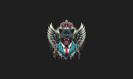 Illustration for Panther roar wearing suite and crown with wings vector artwork design - Royalty Free Image