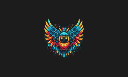 parrot with big wings wearing crown vector artwork design