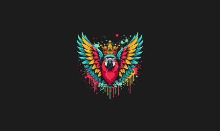 parrot with big wings wearing crown vector artwork design