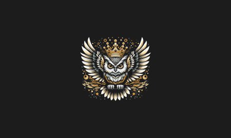 owl with big wings wearing crown vector artwork design