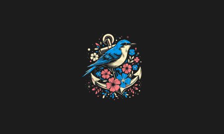Illustration for Bird with flowers and anchor vector artwork design - Royalty Free Image