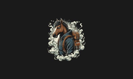 horse wearing back pack with smoke vector design