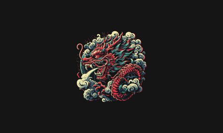 Illustration for Dragon angry on cloud smoke vector artwork design - Royalty Free Image