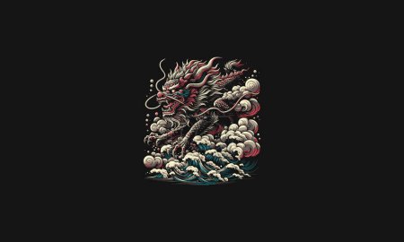 Illustration for Dragon angry on cloud smoke vector artwork design - Royalty Free Image