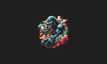 gorilla angry with flames and smoke vector artwork design