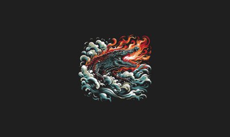 Illustration for Crocodile angry with flames and smoke vector design - Royalty Free Image