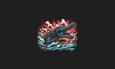 Illustration for Crocodile angry with flames and smoke vector design - Royalty Free Image