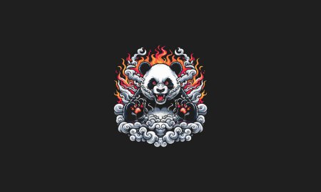 panda en colère contre les flammes et la conception de vecteur de fumée