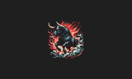 Téléchargez les illustrations : Bull angry with flames and smoke vector design - en licence libre de droit