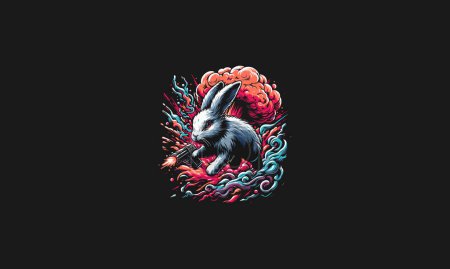 Kaninchen wütend auf Rauch-Vektor-Illustration Design