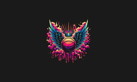 Illustration for Basket ball with wings on smoke vector design - Royalty Free Image