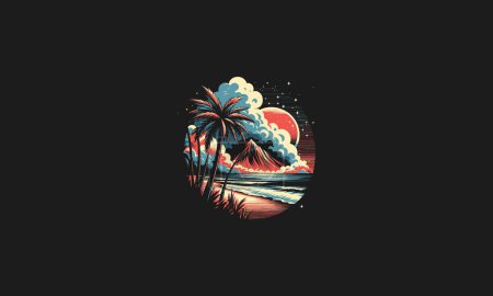 Ilustración de Playa de palma con diseño de ilustración de vectores de humo - Imagen libre de derechos