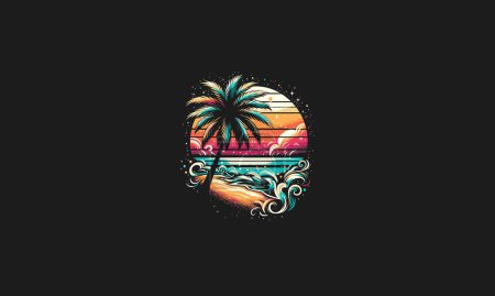 palm beach with smoke vector illustration design