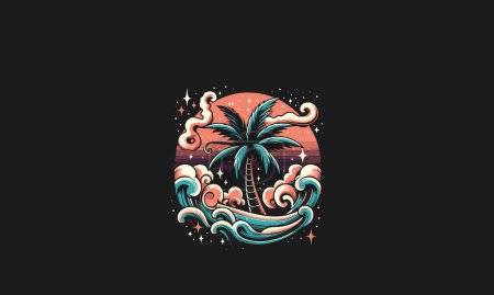 plage de palmiers avec illustration vectorielle de fumée