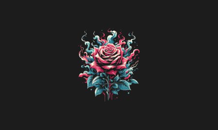 rote Rose Blumen auf Rauch Vollfarb Vektor Artwork Design