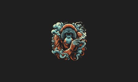 Ilustración de Cabeza orangután con humo fondo vector diseño de obras de arte - Imagen libre de derechos