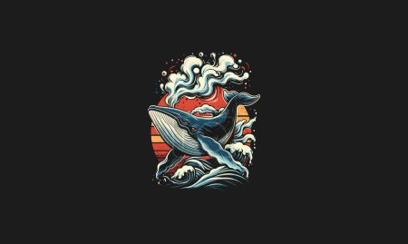 baleine avec dessin vectoriel de fumée de fond
