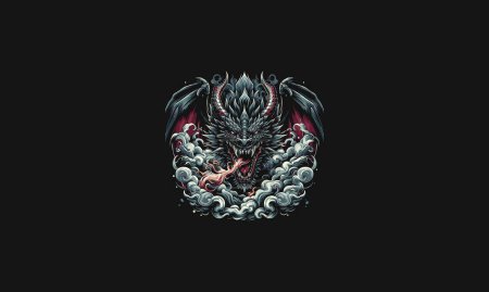 Ilustración de Dragón enojado con el diseño de obras de arte vector de humo - Imagen libre de derechos