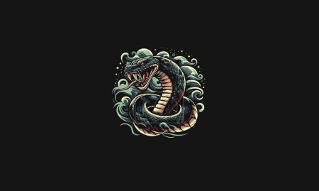 Illustration for Anaconda with fangs on clouds vector design - Royalty Free Image