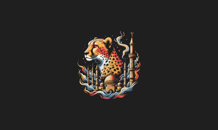 head cheetah with mosque vector illustration flat design