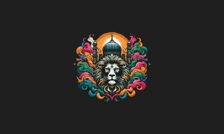 face lion with background mosque vector design