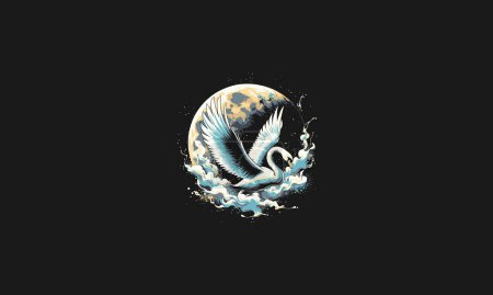 cygne volant sur lune vecteur illustration design