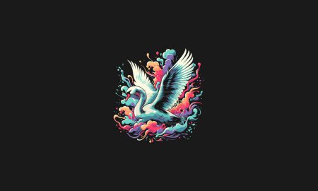Illustration for Flying swan on clouds vector artwork design - Royalty Free Image