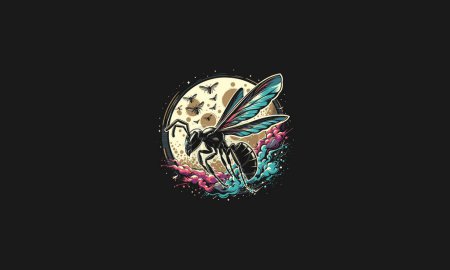 flying ant with wings on moon vector artwork design