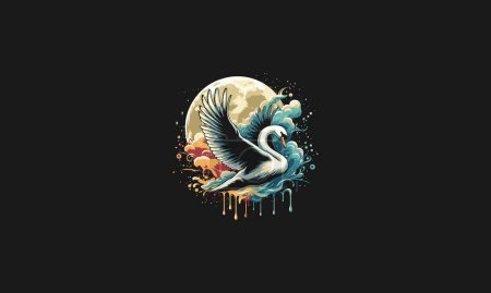 flying swan on moon vector artwork design
