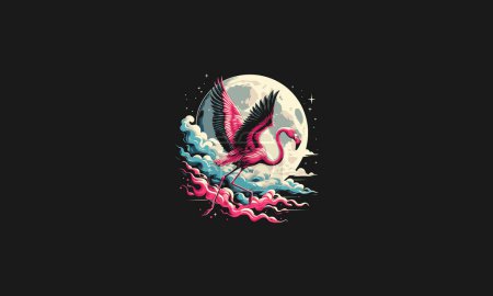 flying flamingo on moon vector artwork design
