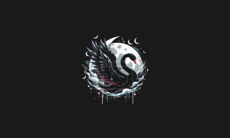 Illustration for Flying black swan on moon vector mascot design - Royalty Free Image