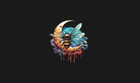 flying bee on moon vector illustration artwork design