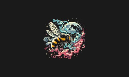 flying bee on moon vector illustration artwork design