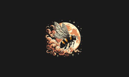 fliegende Biene auf dem Mond Vektor Illustration Kunstwerk Design
