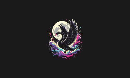 Ilustración de Vuelo negro cisne en la luna vector mascota diseño - Imagen libre de derechos