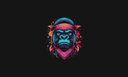 Illustration for Face gorilla wearing bandana vector artwork design - Royalty Free Image