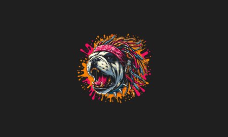 head dog angry with dreadlocks vector artwork design